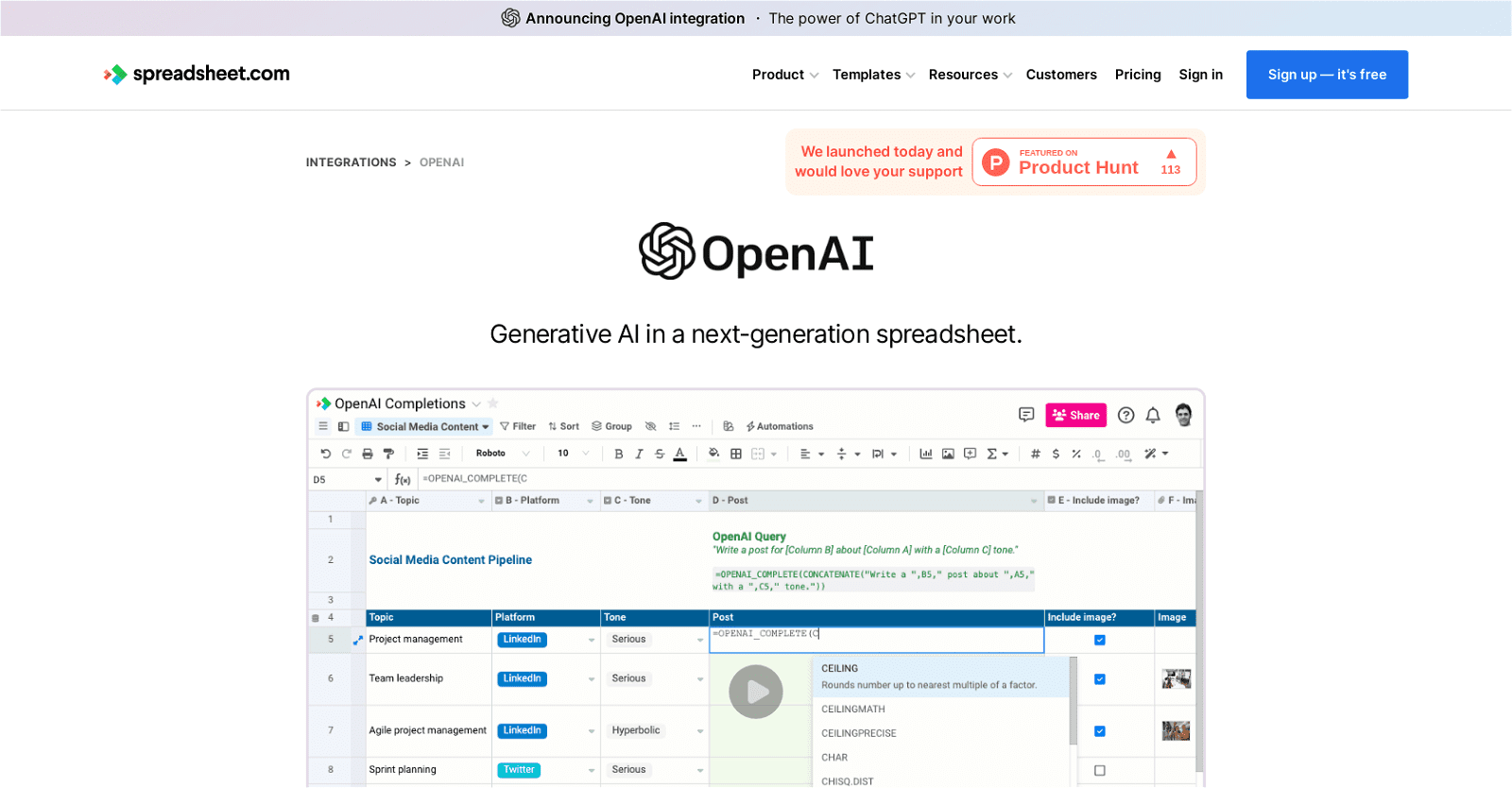 OpenAI in Spreadsheet