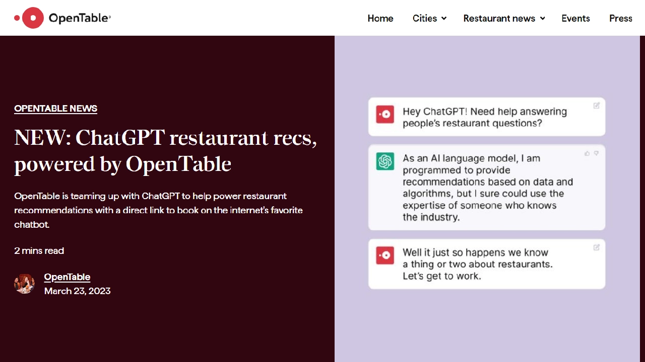 OpenTable ChatGPT plugin