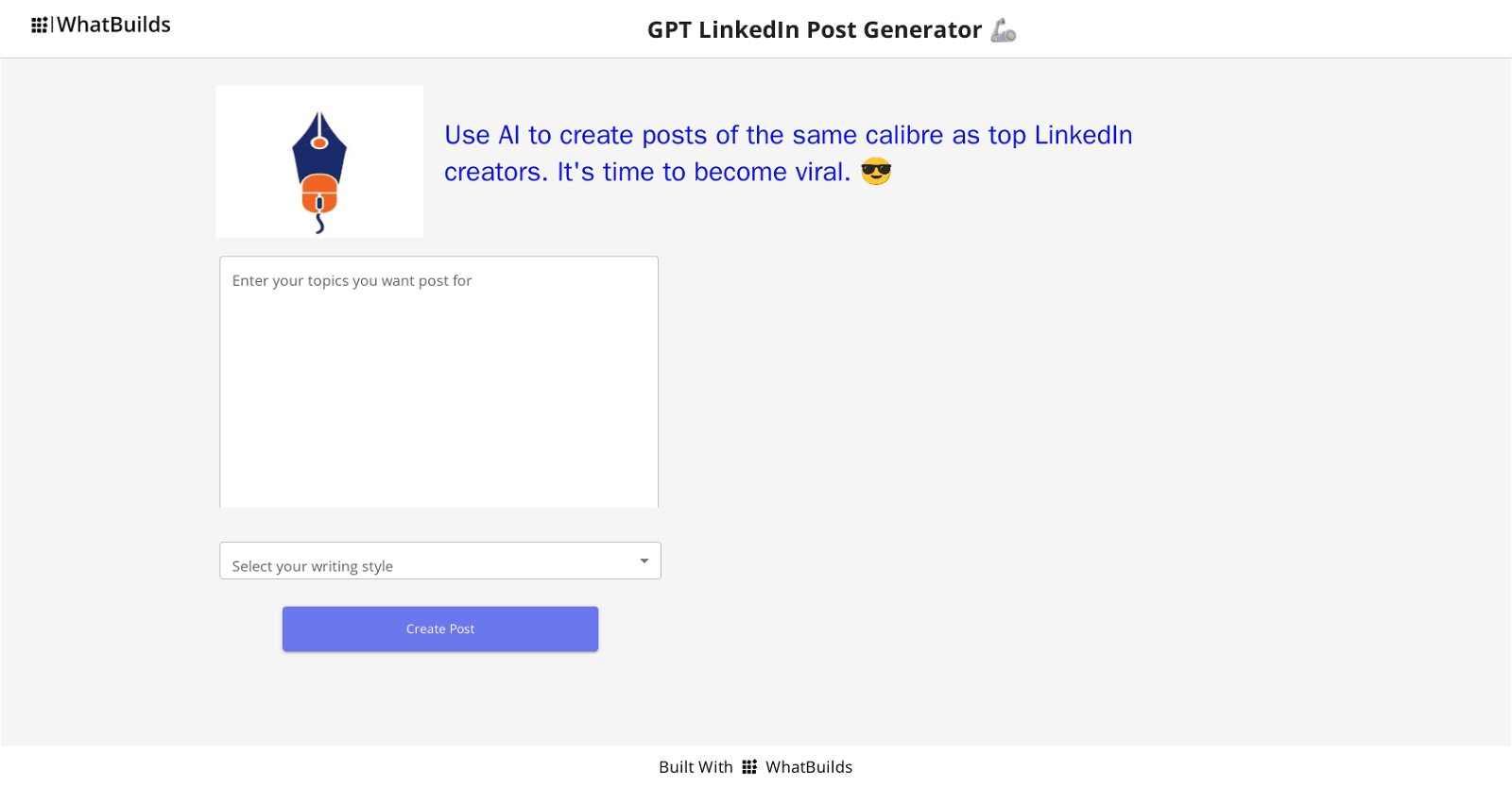 GPT LinkedIn Post Generator by Whatbuilds