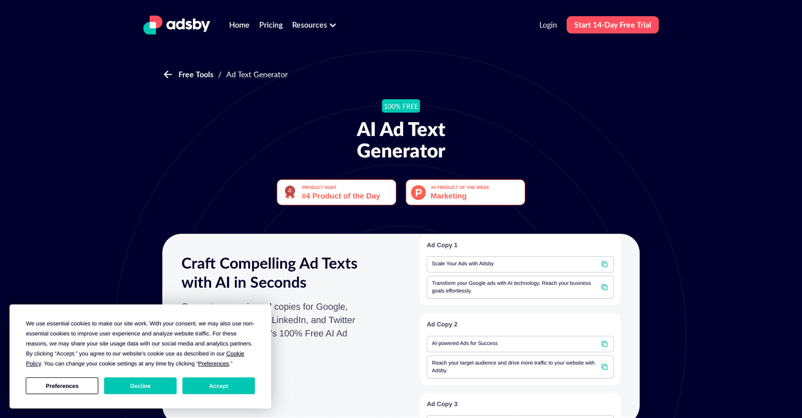 Adsby's Free AI Ad Text Generator