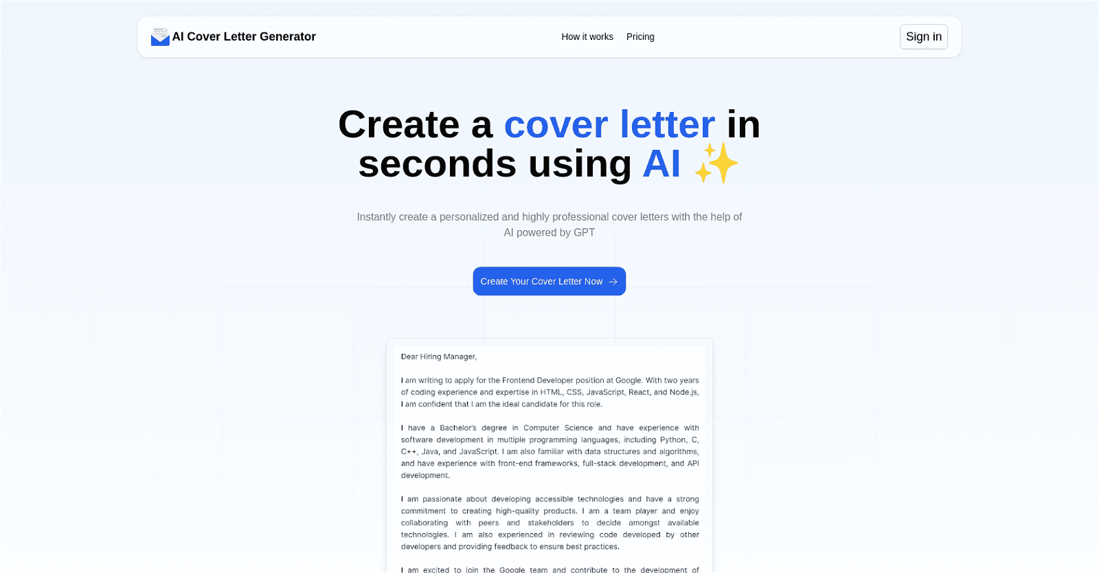 AI Cover Letter Generator