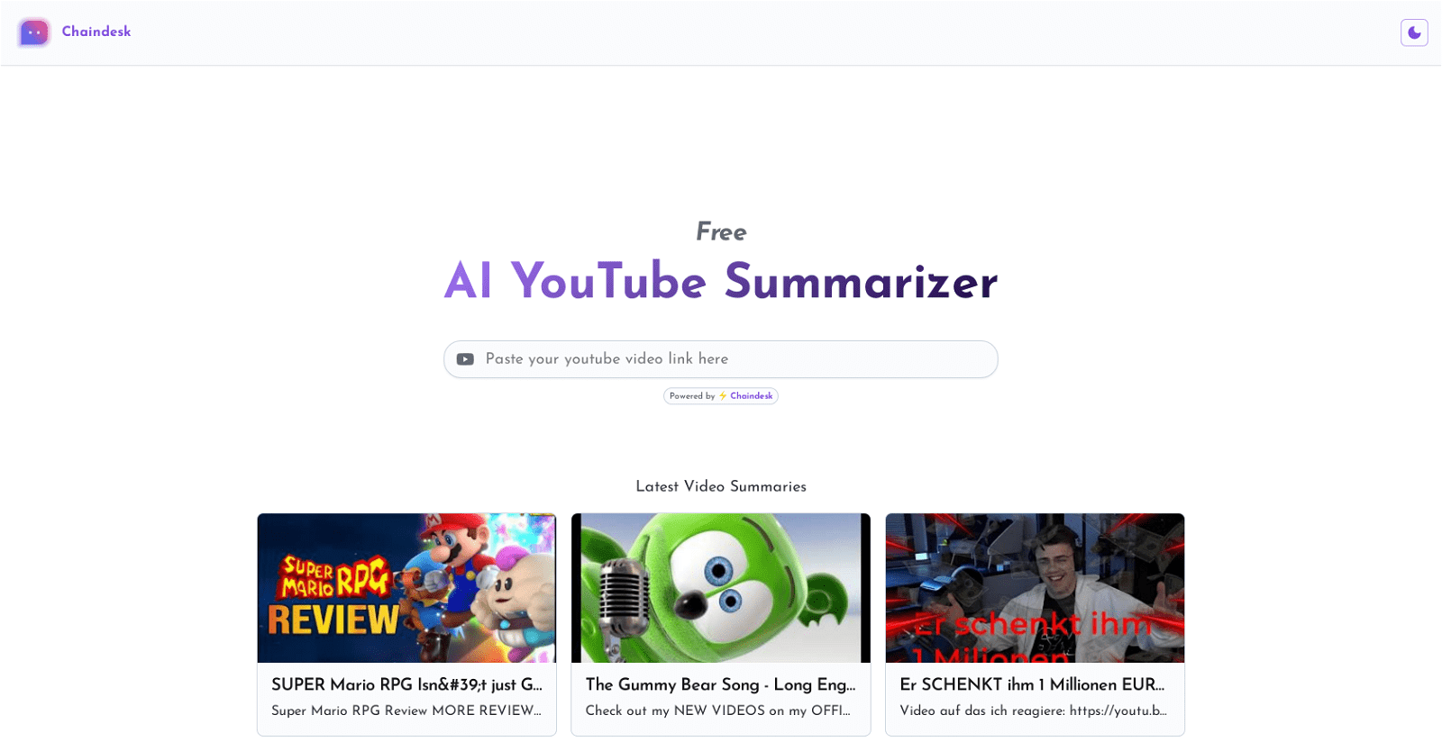 AI YouTube Summarizer by Chaindesk AI