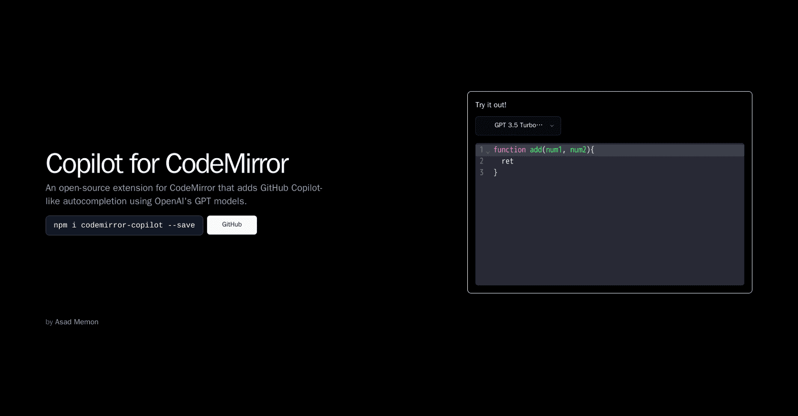 Copilot for CodeMirror - Asad Memon