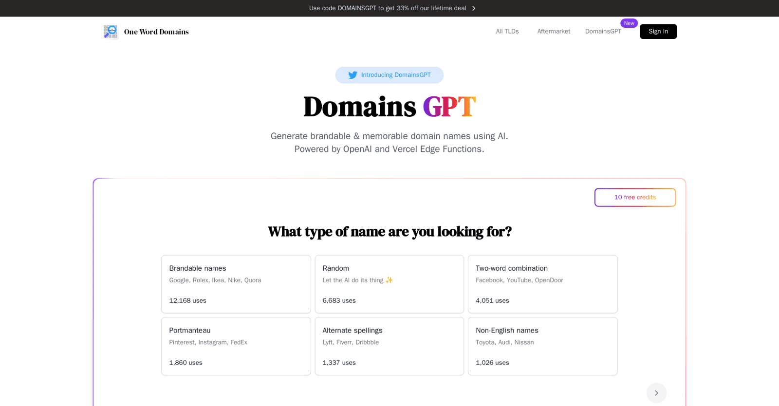 DomainsGPT-Generates unique brand names 