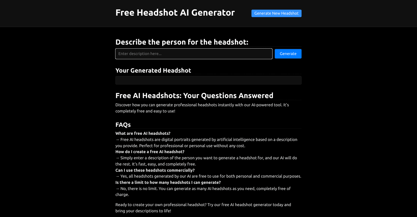 Free Headshot AI Generator