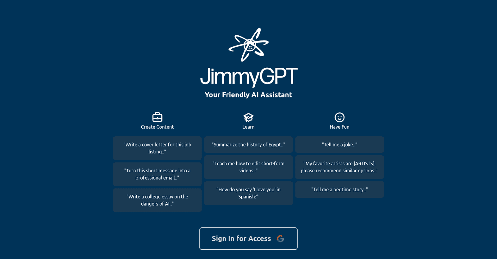 JimmyGPT-Content-generating chatbot