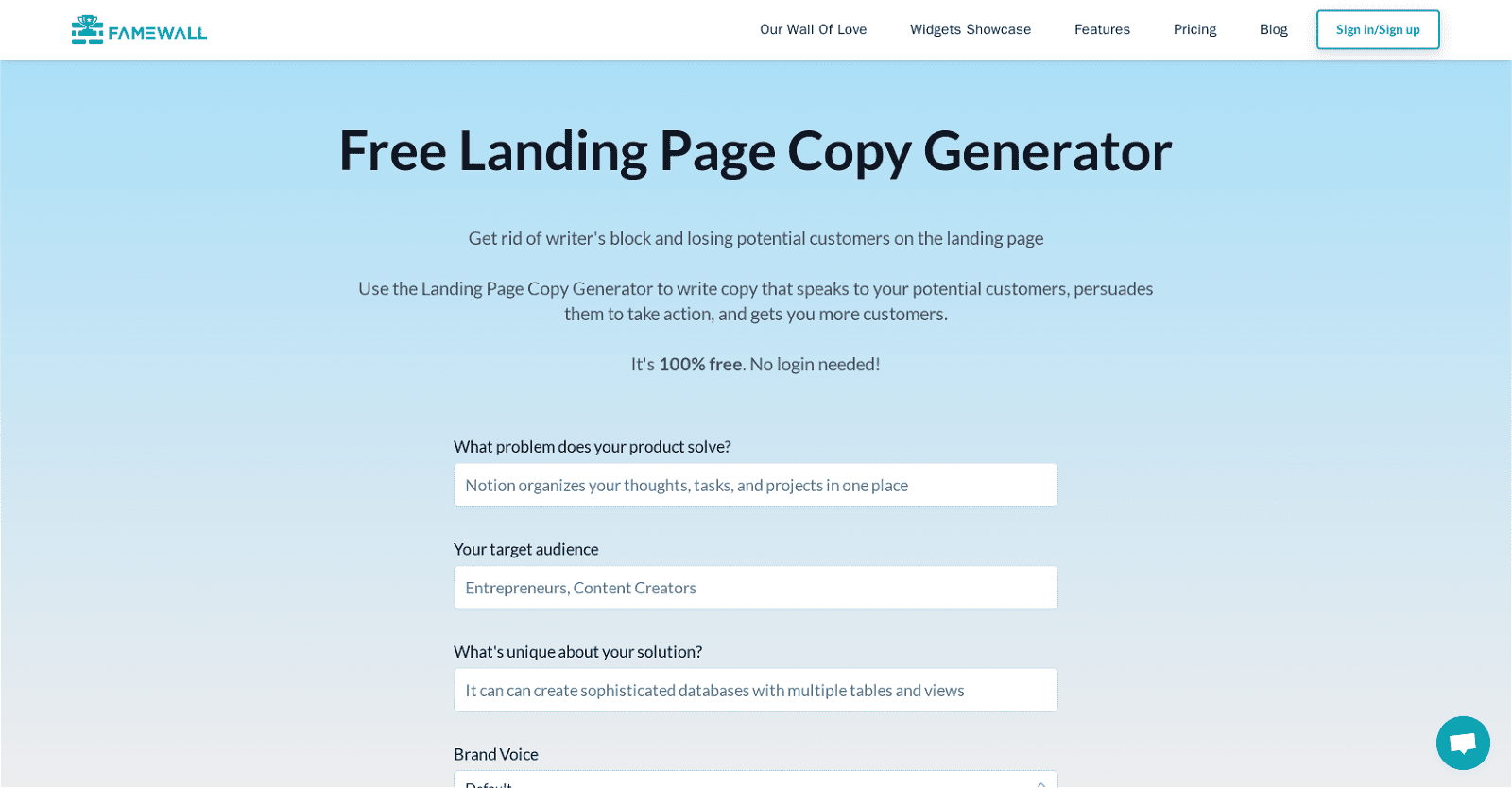 Landing Page Copy Generator
