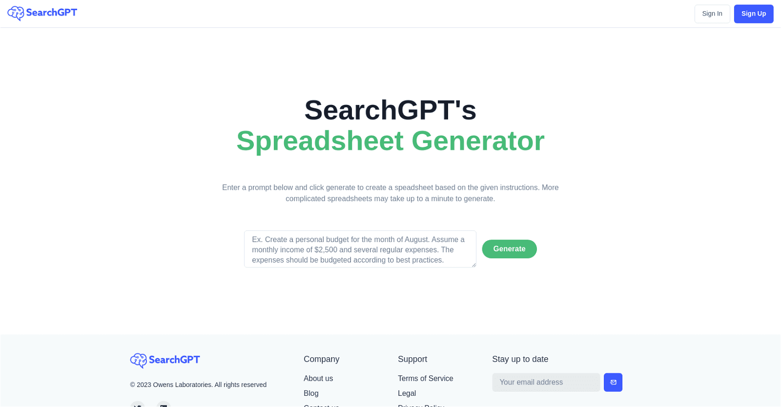 SearchGPT Spreadsheet Generator