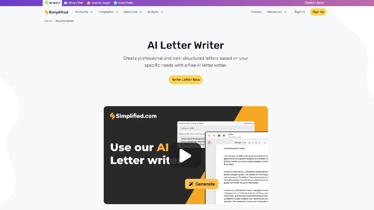 Simplified - AI Letter Writer